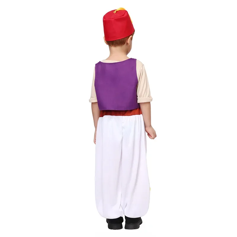 Disfraz de Príncipe Árabe para chico, disfraz de Aladino, trajes de Aladino de rata callejera para niños pequeños con lámpara de genio, Cosplay de Halloween para niños