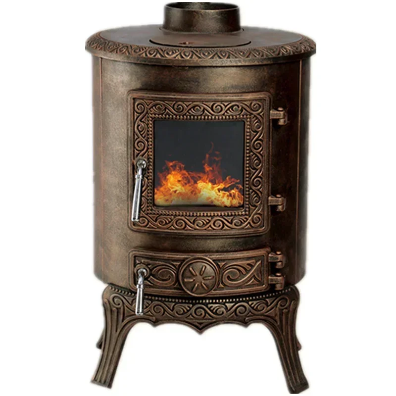 Postmodern European Style Wood Burning Fireplace, Indoor Heating Fireplace with Iron Chimney