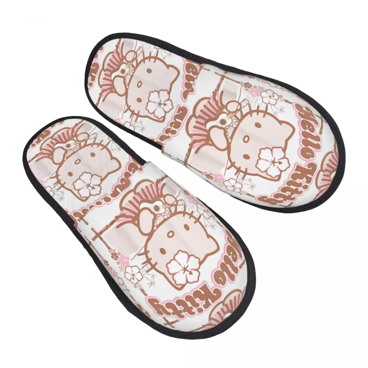รองเท้าแตะในบ้านลายเฮลโลคิตตี้ ฮูล่า ซัมเมอร์ เมอร์ช รองเท้าแตะขนสัตว์สำหรับใช้ในบ้าน รองเท้าแตะแบบสวมใส่สบายในห้องนอน กันลื่น