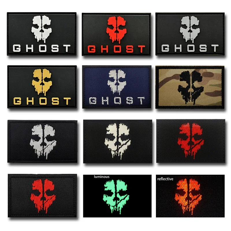 Call of Duty Ghost Mask Embroidered Night Light Reflective PVC Patches Tactical Armband Backpack Sticker Morale Badge Appliques