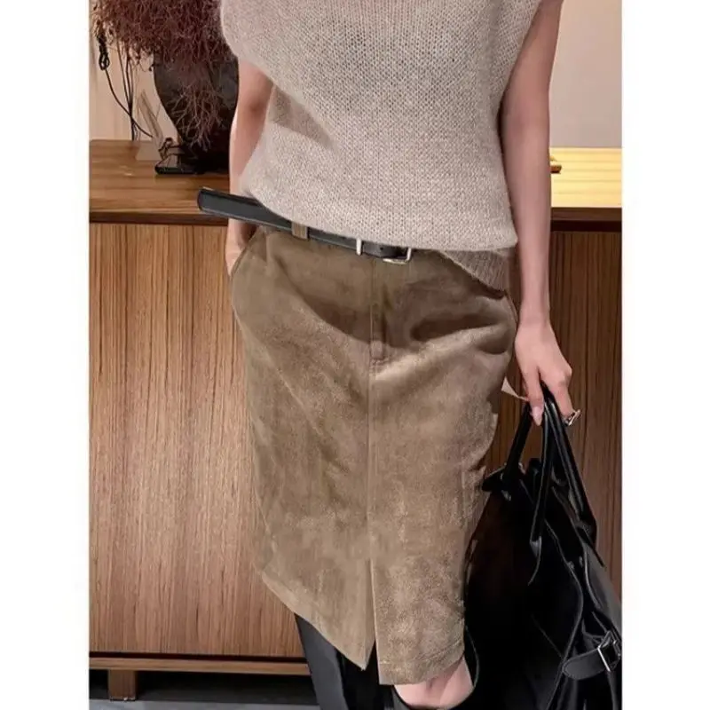 

Новая модная юбка с разрезом на весну и осень, женская тонкая прямая юбка-труба с высокой талией в стиле ретро, повседневная вечеринка, однотонная юбка