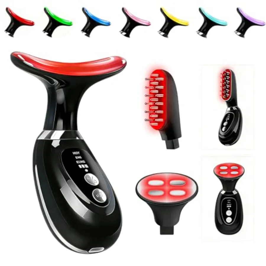 

Массажер для лица и шеи с красной светотерапией, 7 цветов, для омоложения кожи, лифтинга и улучшения сияния W