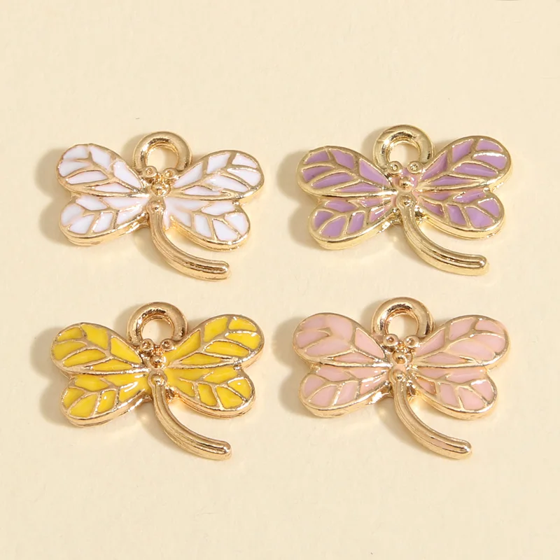 10pcs Gold Color 16x12mm Cute Small Dragonfly Charms Animal Enamel Pendant Fit Earrings Jewelry Making Handcrafted Accessories