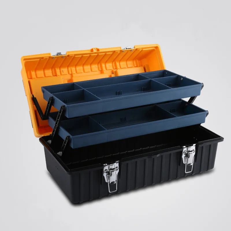 17 Inch Plastic Tool Box with Handle Tray Compartment Storage Box Hammer Pliers Screwdriver Tool Holder Container Case