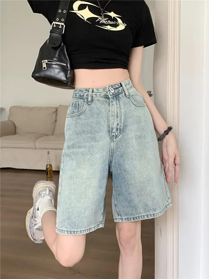 Fashion Retro Distressed Jeans 2024 Summer New Women clothes Personali All-matching High Waist Loose Wide Leg Pants