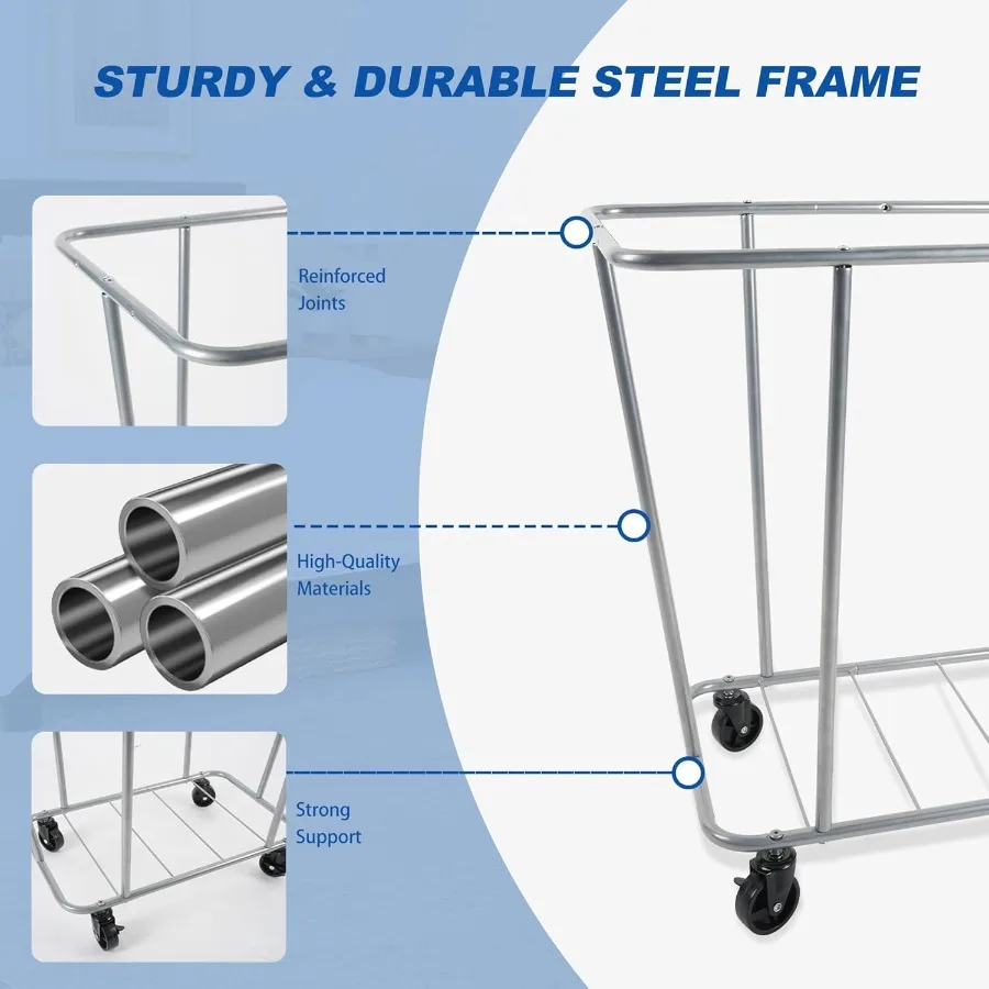 عربة غسيل كبيرة بعجلات للاستخدام التجاري والمنزلي بسعة 320 لتر و9 بوشيل 32.3 لتر × 19.7 وات × 30.7 ارتفاع إطار فولاذي بوصة