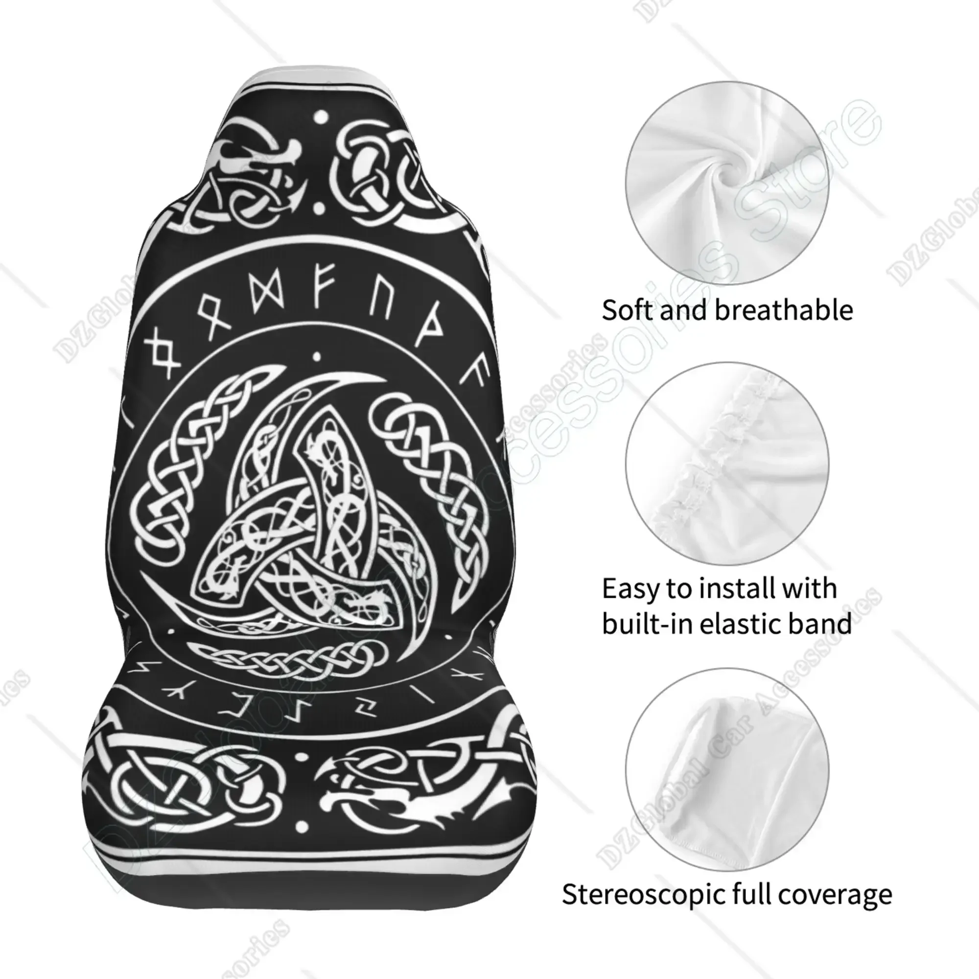 Pokrowce na fotele samochodowe Norse Triple Horn of Odin Zdobione skandynawskie ozdoby Zestaw 2 akcesoriów samochodowych Ochraniacze Dekoracja samochodu — zdjęcie 7