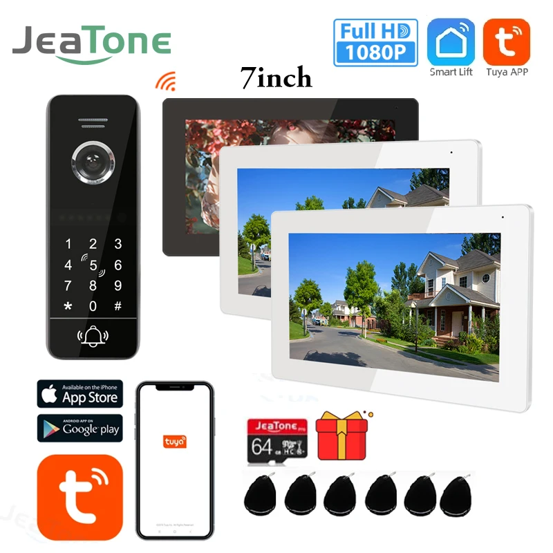 Jeatone TUYA 1080P 7 cali dzwonek z kamerą wideo Wifi wideodomofon detekcja ruchu widzenie nocne z wykorzystaniem podczerwieni telefon z wejściem wideo