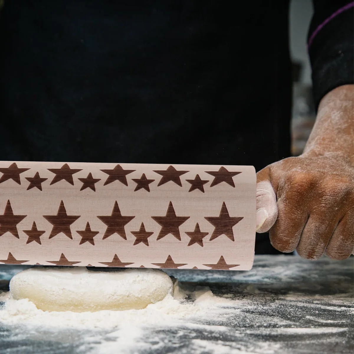 

Engraved Wooden Rolling Pin Christmas Star Carved for Baking Cookies Pizza Easy to Use and Hold Perfect Gift Rolling Pin