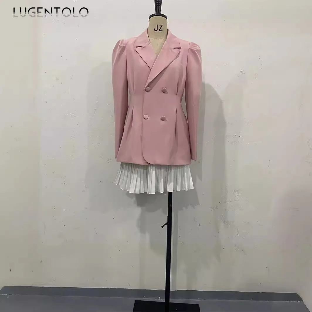 Women Sweet Blazer Pink Girly Heart-breasted Long-sleeve Suit New Spring Autumn Office Lady Fashion Casual Solid Slim Blazers