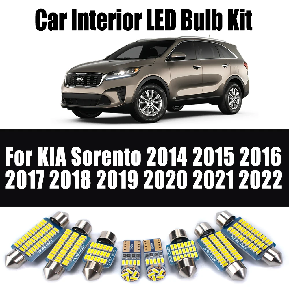 

11 шт. автомобильная лампа для чтения Canbus для KIA Sorento 2014 2015 2016 2017 2018 2019 2020 2021 2022 светодиодный комплект внутреннего освещения багажника с куполом в виде карты