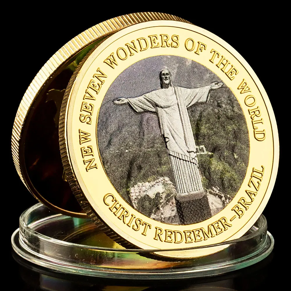 The Christ Redeemer Gold Plated Collectible Coin Gift New Seven Wonders of The World Brazil Great Buildings Souvenir Coins