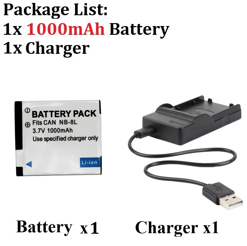 3.7V 1000mAh NB-8L NB 8L NB8L Li-ion Digital Camera Battery + Charger For Canon PowerShot A3300 A3200 A3100 A3000 A2200 A1200 IS image 3