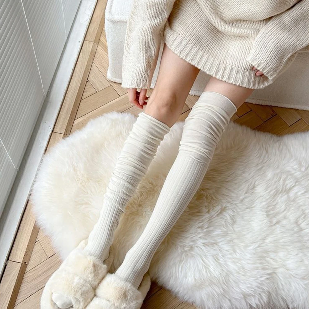 Women Thermal Socks Hosiery Autumn Winter High Tube Socks Splicing Stockings Knee-socks Korean Preppy Style Casual Sock 니삭스