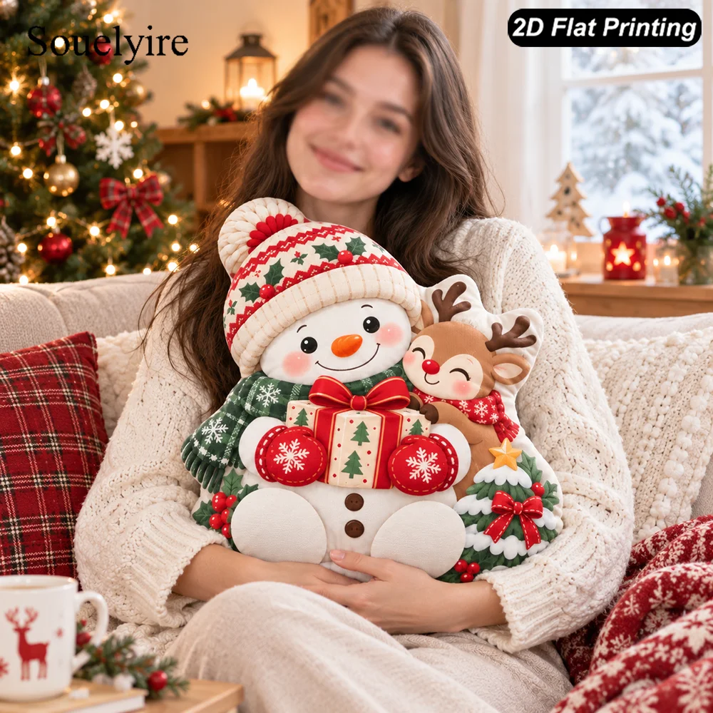 Christmas snowman reindeer throw pillow doll, suitable for bedroom, living room, etc., soft fabric, with pillow core