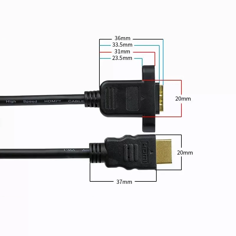 HD-A 1.4V 19pin Male To HDMI-compatible Type A Female Extension Cable With Screw Hole Lock Panel Mount 30cm-150cm 1ft-3ft
