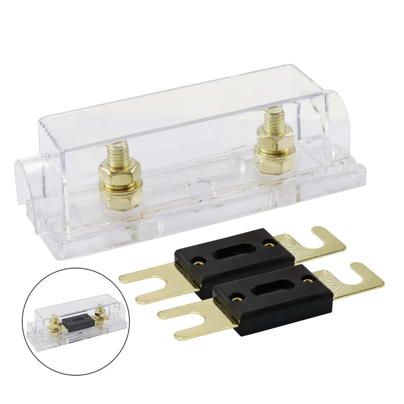 Transparent Gold Plating AMP ANL Fuse Holder Distribution in line 0 4 8 GA Positive With Fork Bolt 30/60/80/100/150/200/250/300A