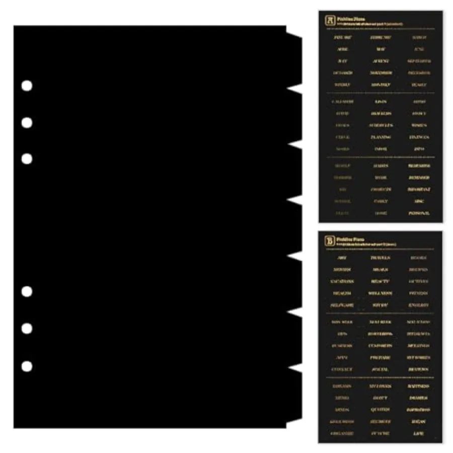 

Black Dividers for 6 Ring Binder, 7-Tab Sturdy Plastic Dividers, A5 Index Divider, 6 Hole Binder Dividers, Insertable Notebook
