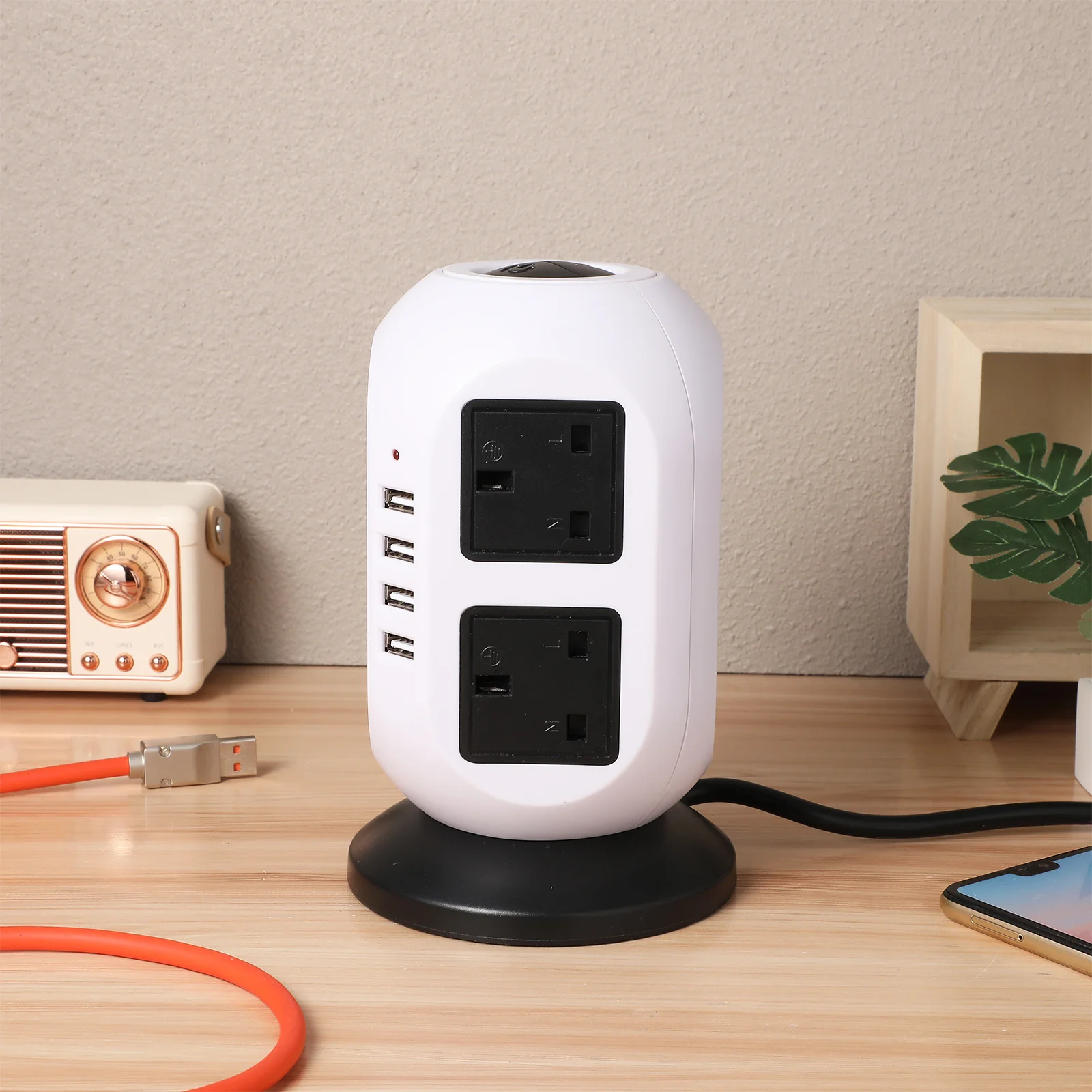 Extension Socket Standing Charging Socket 6 Outlet 4 Usb Power Strip Adapter with UK Plug