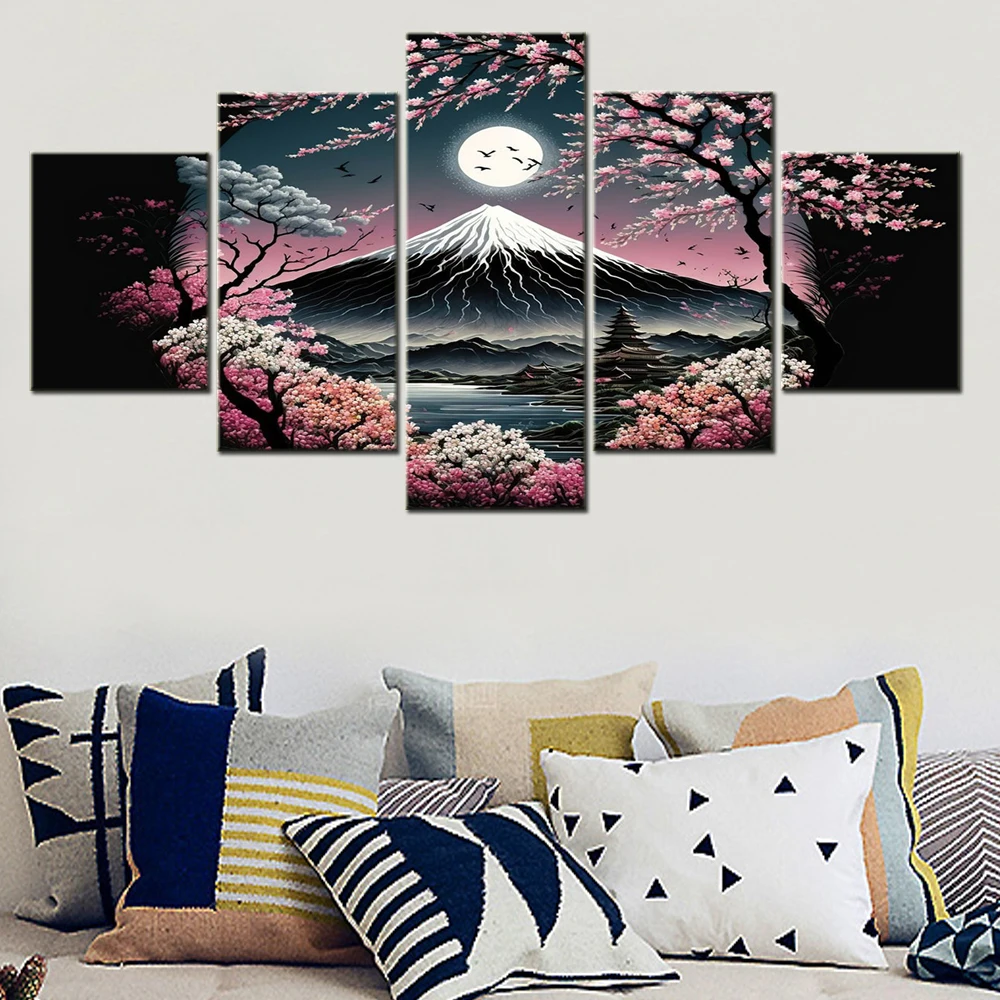 5 Pieces Canvas Wall Arts Poster Painting Japan Landscape Wallpaper Nature Picture Print For Living Room Artwork Bedroom Framed