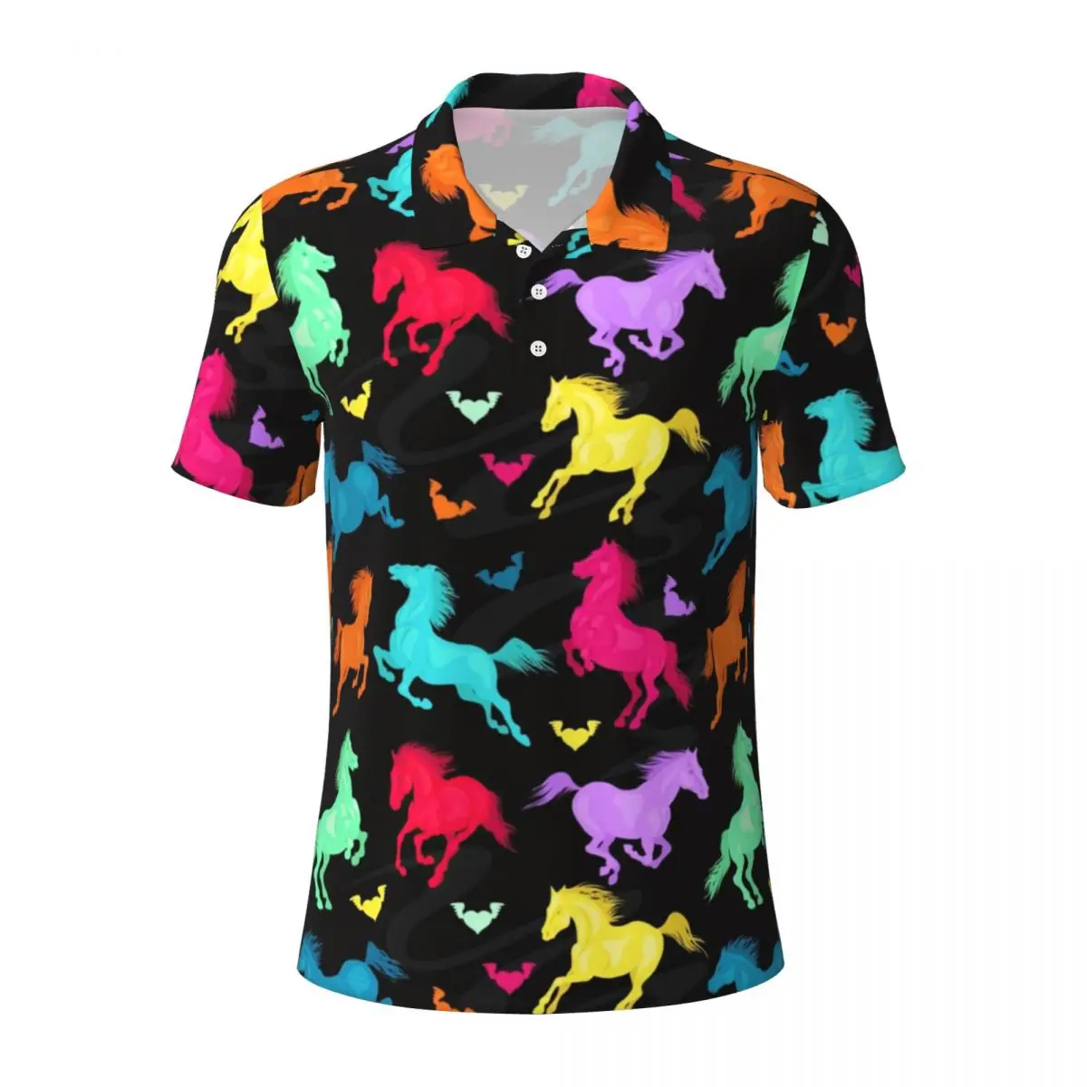 Colorful Running Horse Casual T-Shirts Cute Animal Print Polo Shirts Collar Cool Shirt Summer Men Design Big Size 3XL 4XL Top