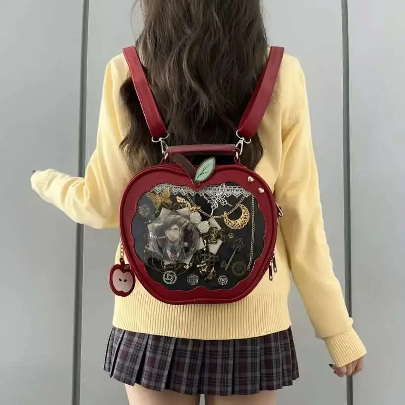 Y2K New Niche Design Apple Ita Backpack Harajuku Girl Transparent Pocket Cute Crossbody Bag DIY Display Knapsack Fashion Handbag