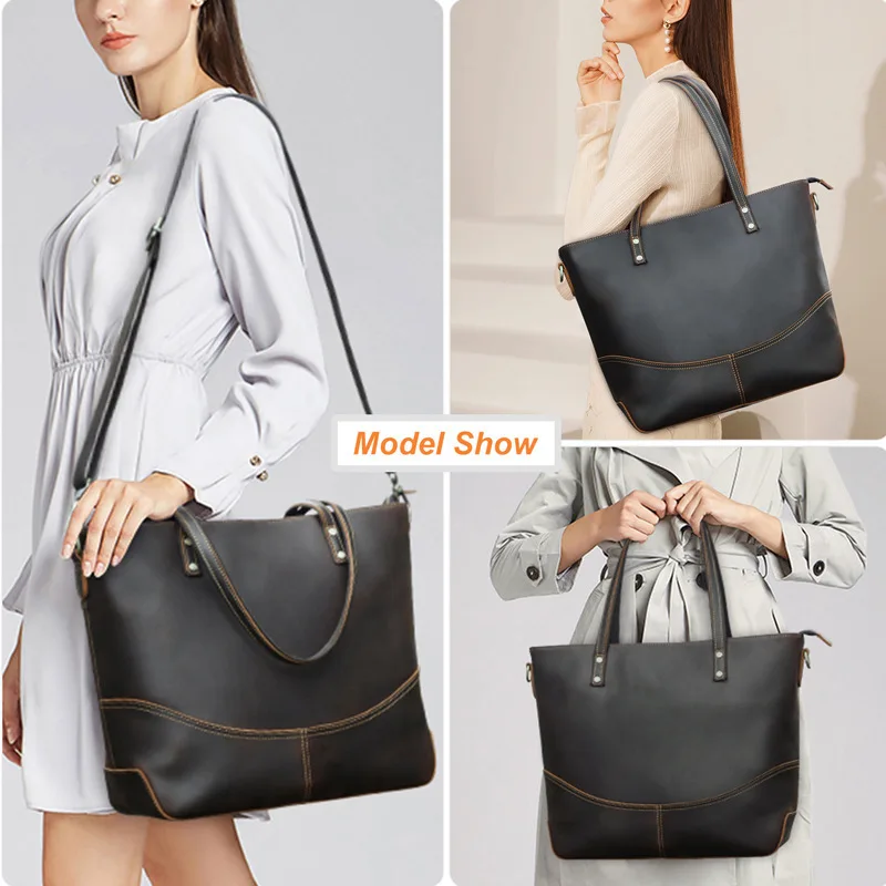 Fashion Suitable 14.2-inch Laptop Computer Large Capacity Cowhide Handheld One Shoulder Crossbody Bag Briefcase Leather Men Bags