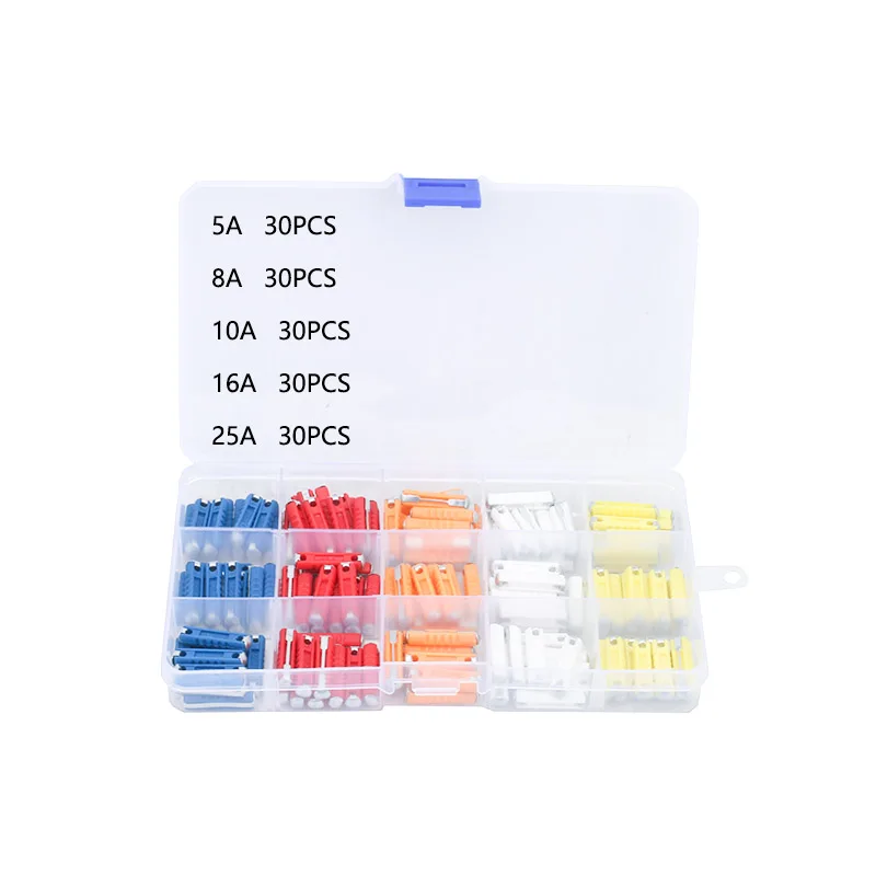 150PCS boxed car torpedo fuses 5/8/10/16/25A torpedo shaped Eastern European fuses