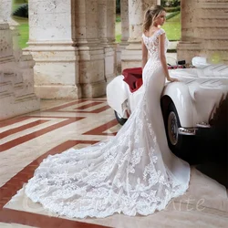 Precioso vestido De Novia De sirena con cuello en V, traje De Novia con Apliques De encaje, vestido De tren largo, 2024