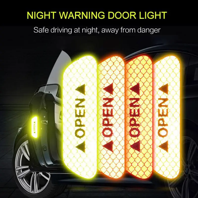 1~8PCS set Car Door Stickers Universal Safety Warning Mark OPEN High Reflective Auto Exterior Motorcycle Bike Helmet