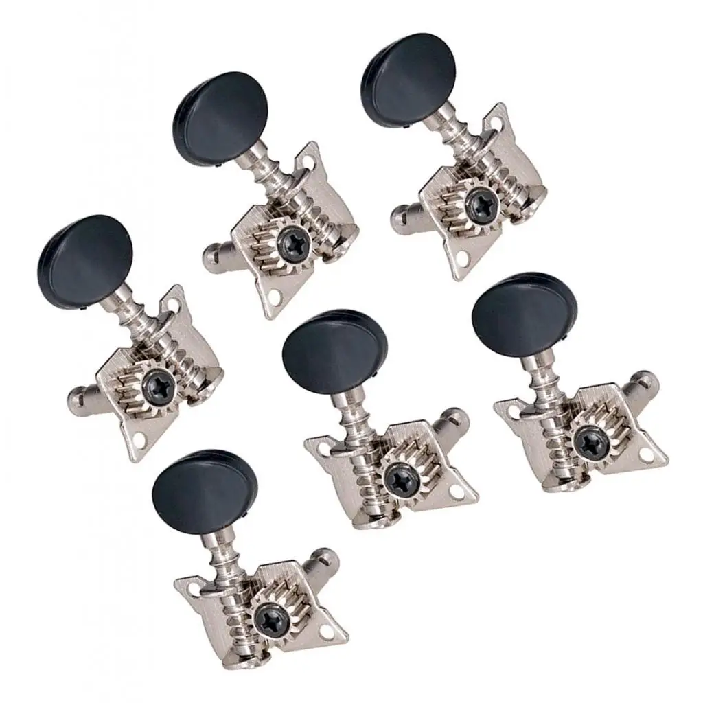 6pcs 3L3R Metal String Button Tuners for Electric Guitar Sealed Machine Heads Black Oval Knobs Replacement Parts Accessories