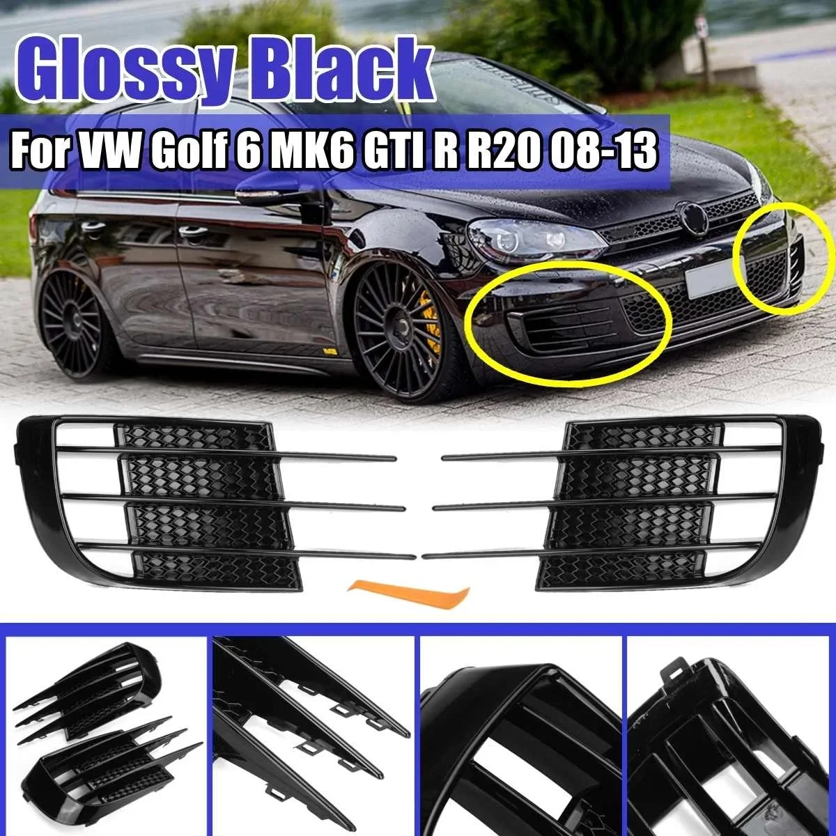 

Для VW Golf 6 MK6 VI GTI GTD R R20 2008-2013 Автомобильный передний бампер, противотуманная фара, решетка, спойлер, противотуманная фара, брови, глаз, ветровой нож, отделка