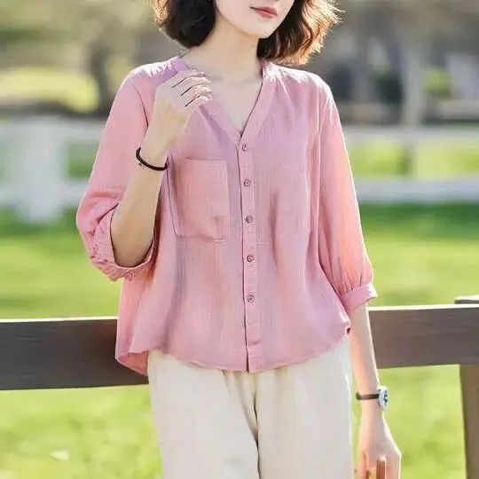 Chemises à manches courtes pour femmes, ajustement de Base, matériau Lotus, amusant, Europe, Beige, cubain, hawaïen, vocation, feuille supérieure, imprimé coloré