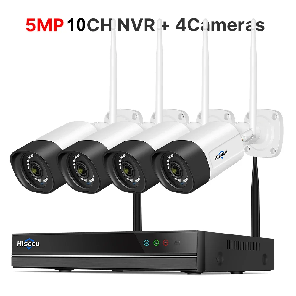Hiseeu H.265 10CH NVR 5MP Wifi Bewakingscamera Systeem Kleur Nacht Human Motion 2-weg Audio WiFi Outdoor Beveiligingscamera's Set