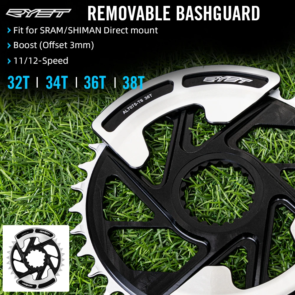 Fit for Sram Shimano Direct Mount Chainring 32T/34T/36T/38T Boost Chainring with RYET Chain Wheel Removable Bashguard Offset 3mm