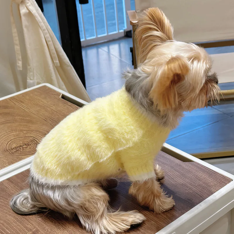 Pet Plush Solid Color Sweater Pet Little Dog Clothing Autumn Winter Dog Base Coat Puppy Clothes Dog Clothes for Small Dogs