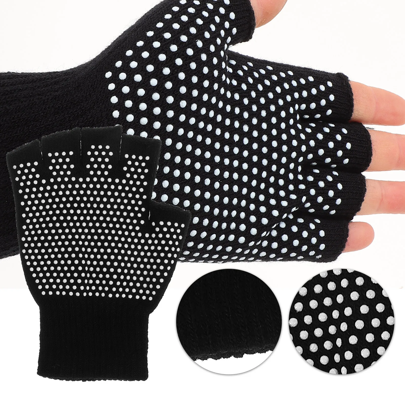 

Comfortable Fingerless Yoga Gloves Non-Slip Cotton Knitted for Sports Workout Fitness Breathable Half Finger Black