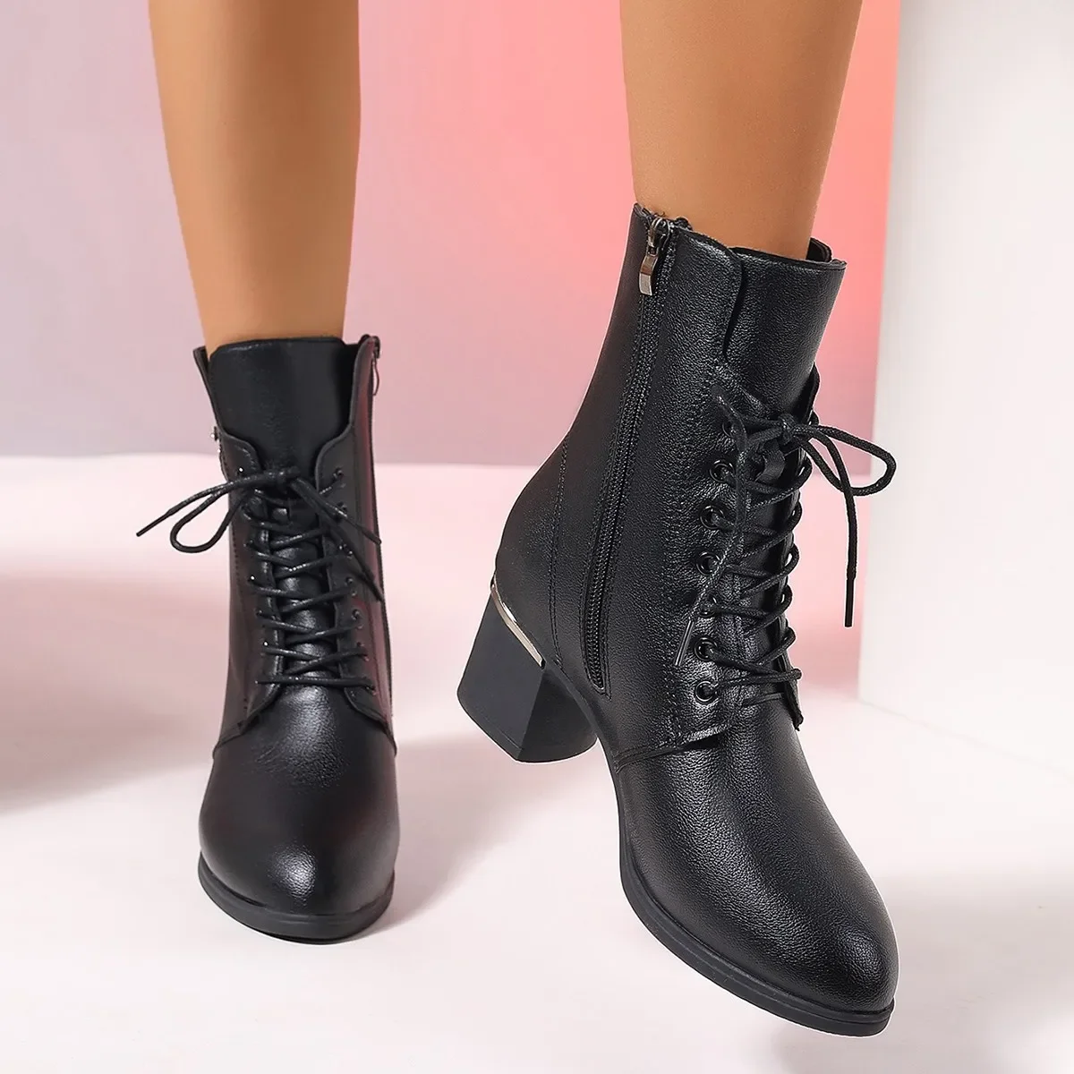 New Autumn Early Winter Shoes Women Ankle Boots Fashion Modern Ladies High Heels Boots Black Square Heel 6cm Big Size 42 DX217