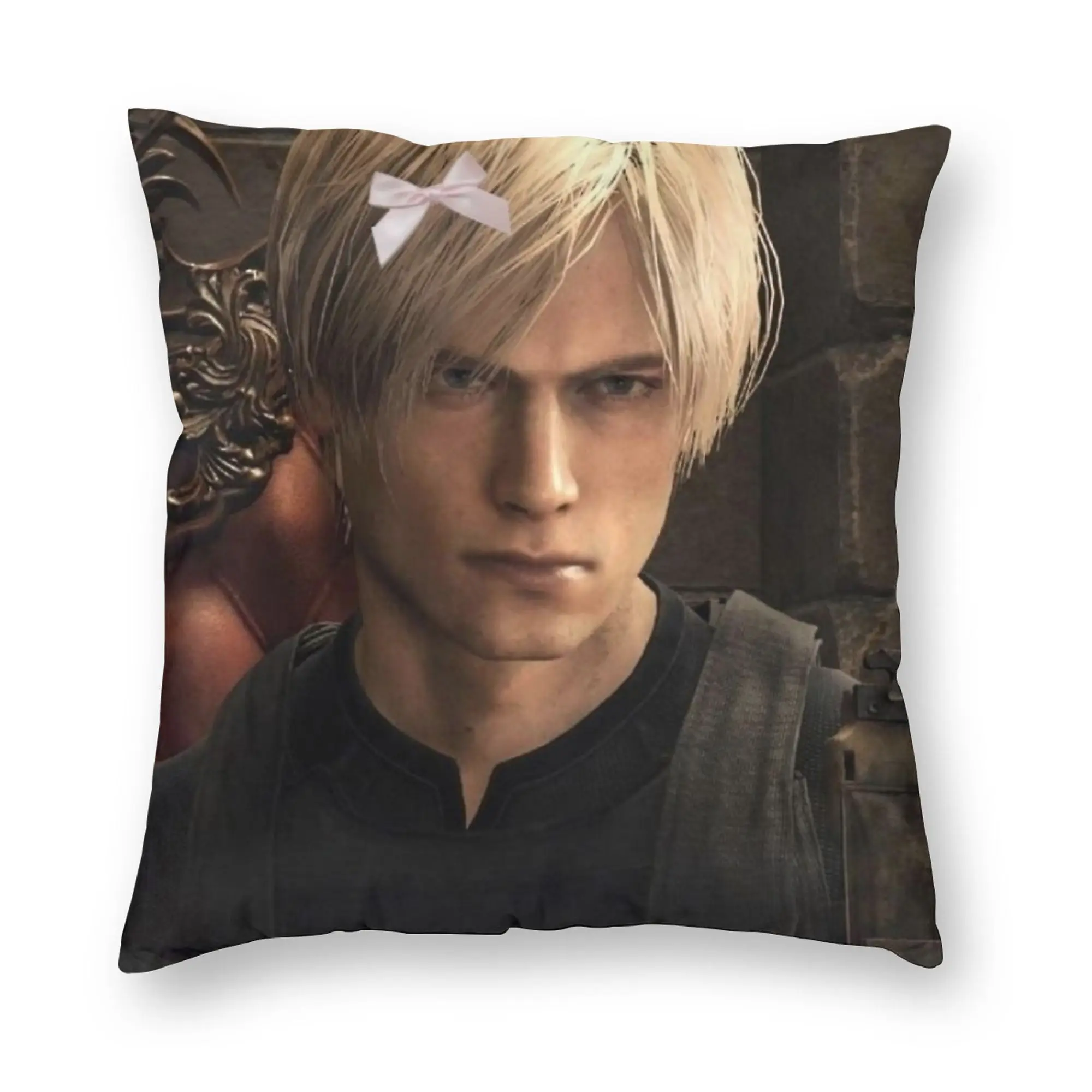 Romantic Pink Bow Leon S Kennedy Pillowcase Soft Polyester Cushion Cover Decoration  Pillow Case Cover Sofa Square 45X45cm