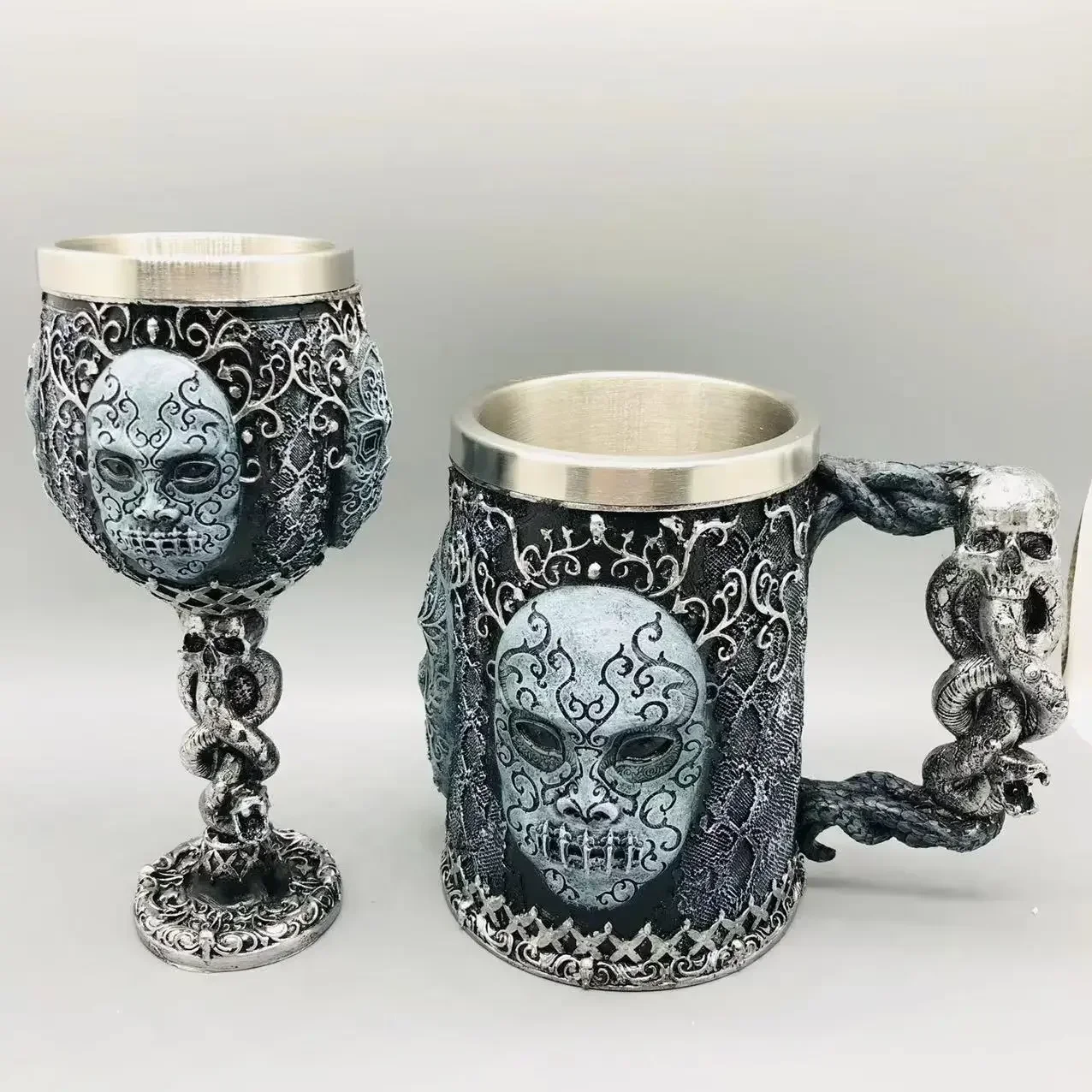 Mask Beer Mug Coffee Cups Stainless Steel Wine Drinkware Gifts Cola Whiskey Creative 3D Goblet Gothic Mask Snake Resin 200/600ML