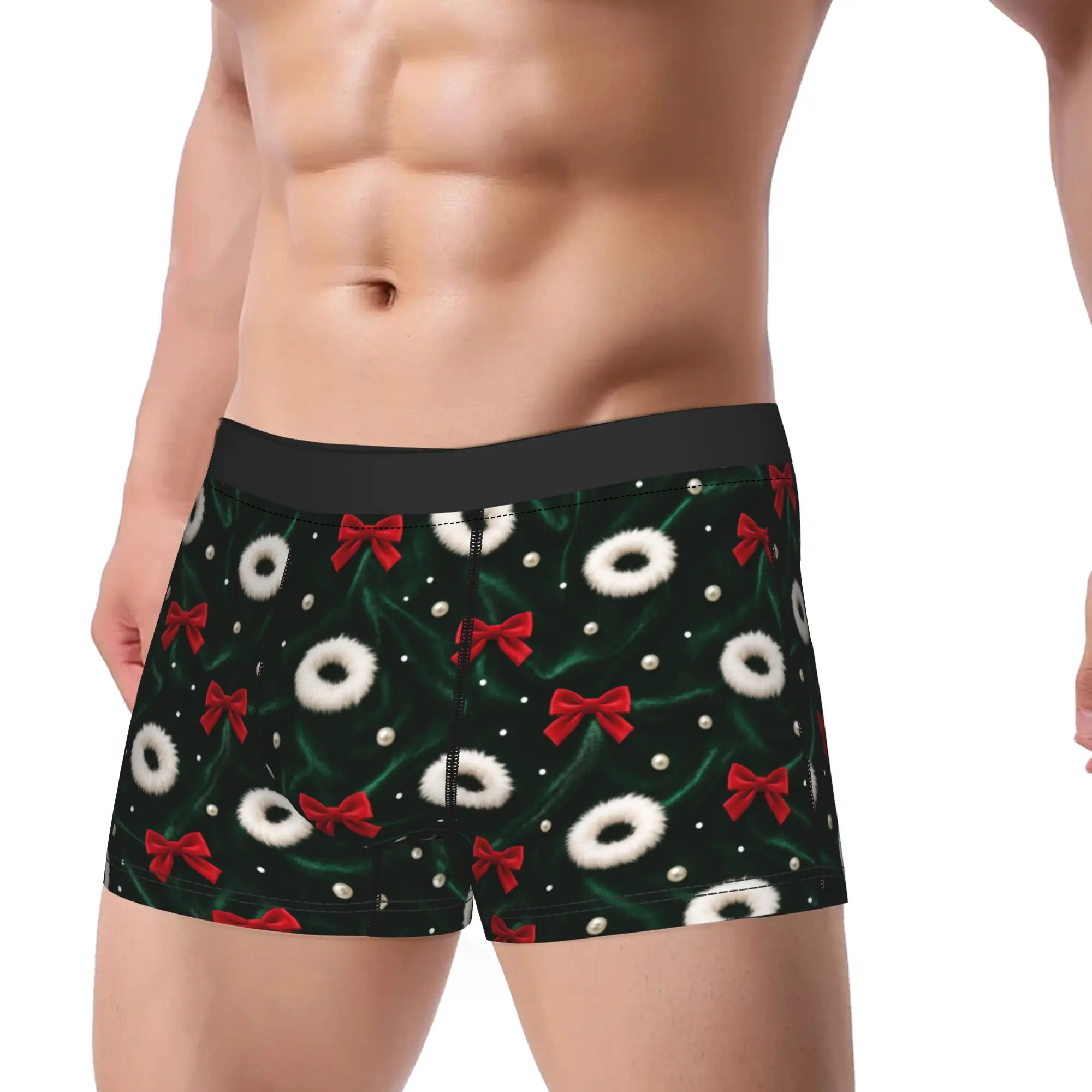 Grid Xmas Star Bows Boxer Brief  Underwear Trenky Men Elastic Boxer Shorts Design Plus Size Panties