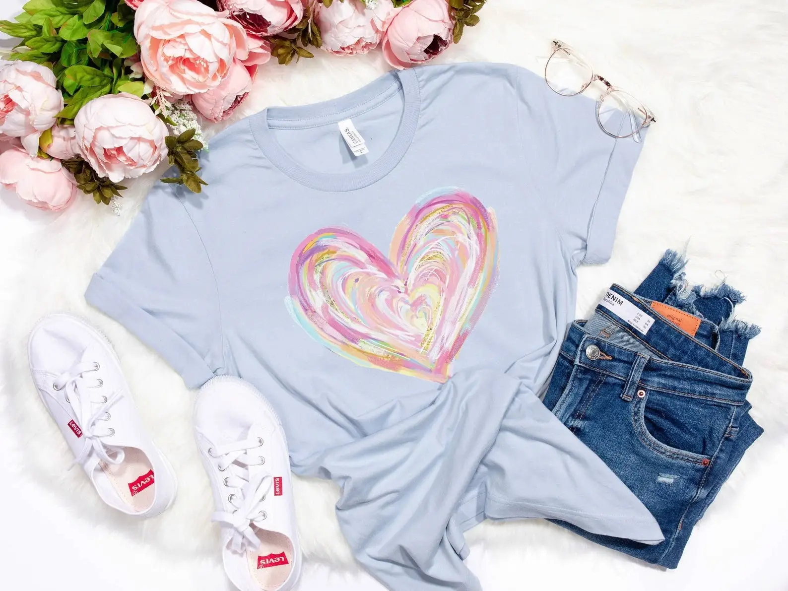 Colorful Heart T Shirt Watercolor Women'S Valentine'S Day Cute