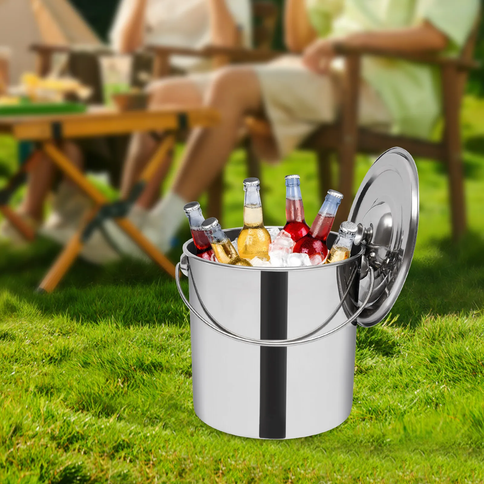 

Ведро из нержавеющей стали на 20 л с крышкой и 1 * ведро для льда с ложкой для воды из нержавеющей стали