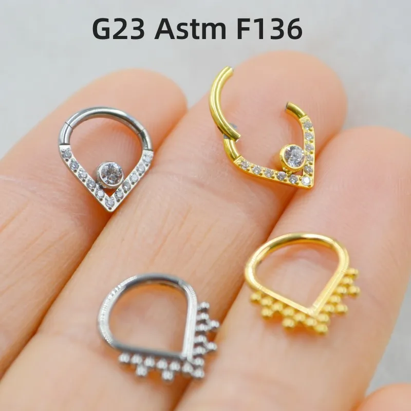 10pcs G23 Titanium CZ Heart Shape Nose Hoop Septum Clicker Hinged Segment Ring Ear Cartilage Helix Rook Tragus 16G Ear  Piercing