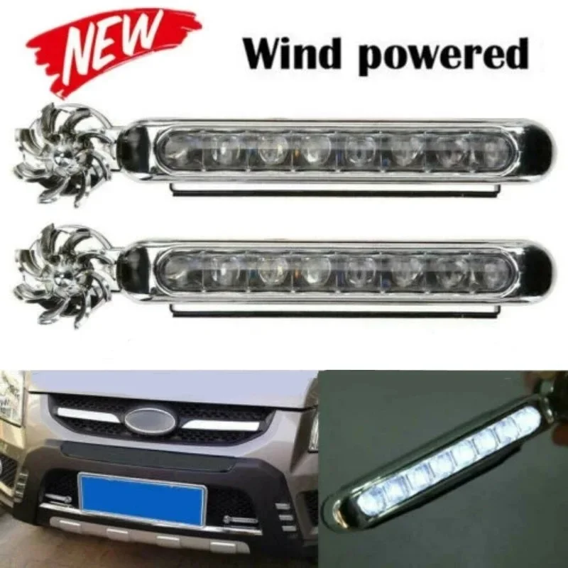 Car Light 2-1pcs Wind Powered Car LED DayTime Running Light Auxiliary Lighting Rotation Fan Lamp Automobile Day Time Headlight