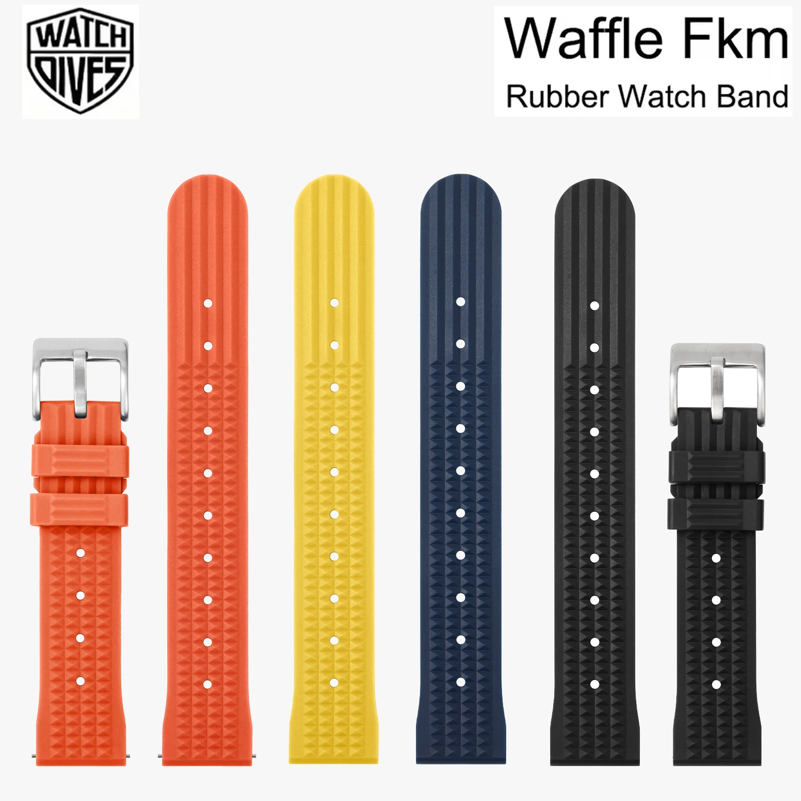 Watchdives Premium Waffle Rubber Watch Band 20/22mm Fast Release FKM Watch Strap for for Oris Citizen Replaement Watchband Water