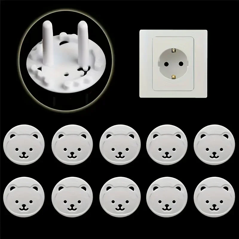 

10pcs EU Socket Child Safety Covers - Bear Design Anti-Electric Shock Outlet Protectors for Babies & Kids