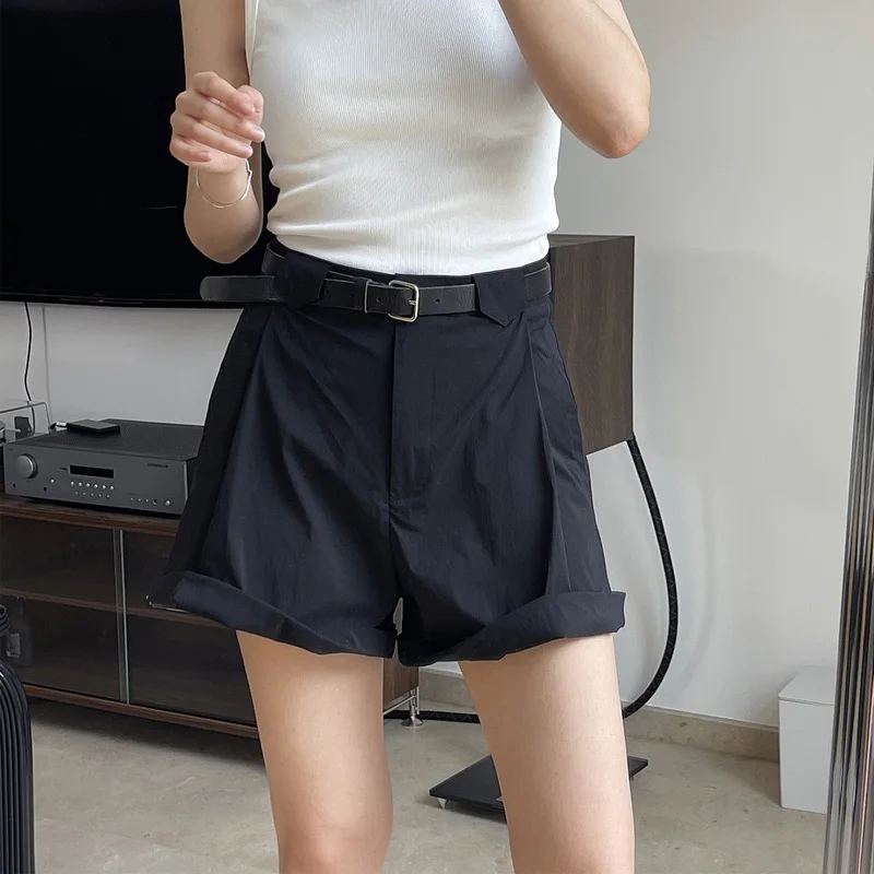 

Summer women's casual solid color high waist loose shorts