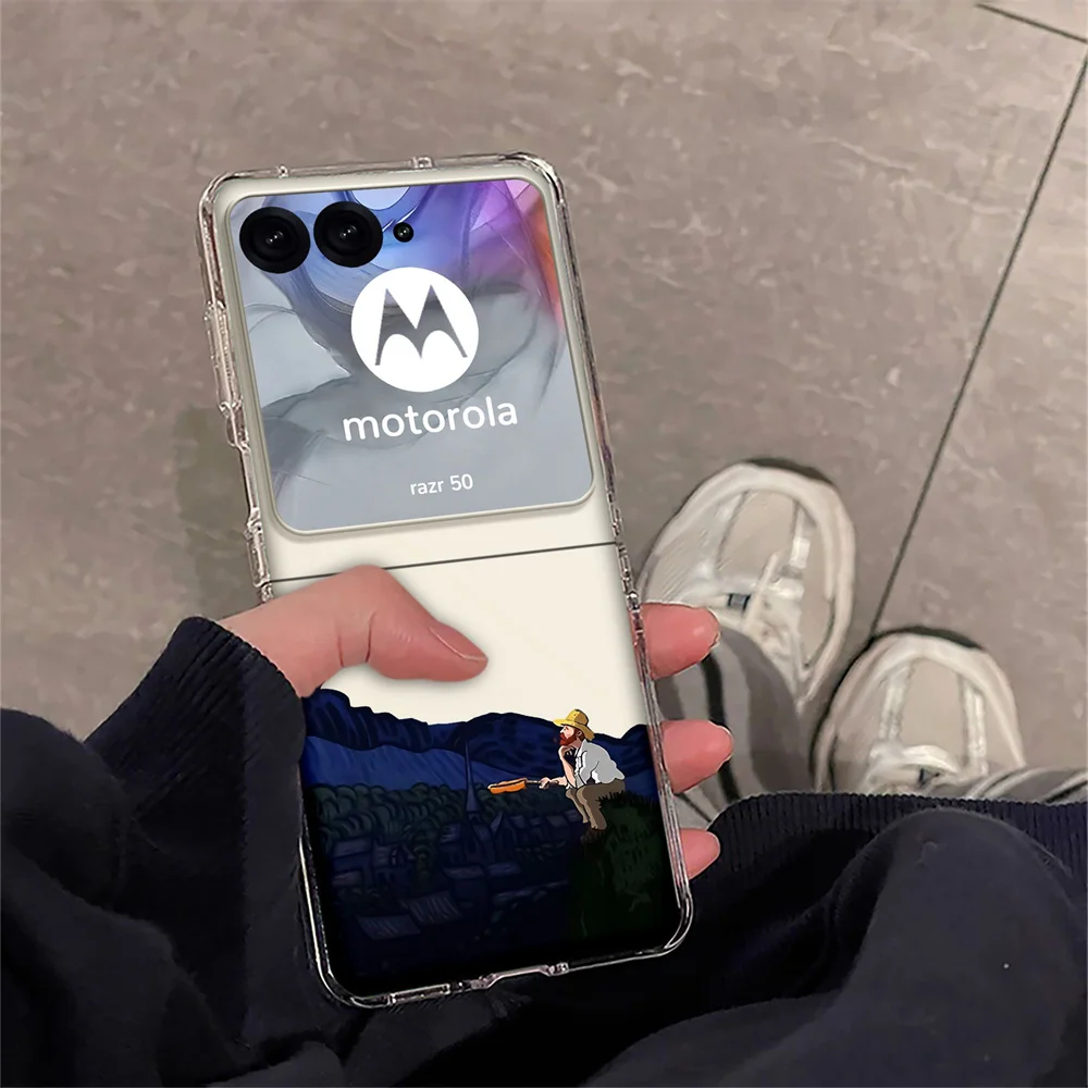 لموتورولا رازر 50 الترا 40 60 رازر بلس 2023 2024 2025 لوحة زيتية تجريدية نمط فني شفاف جراب هاتف صلب قابل للطي #5