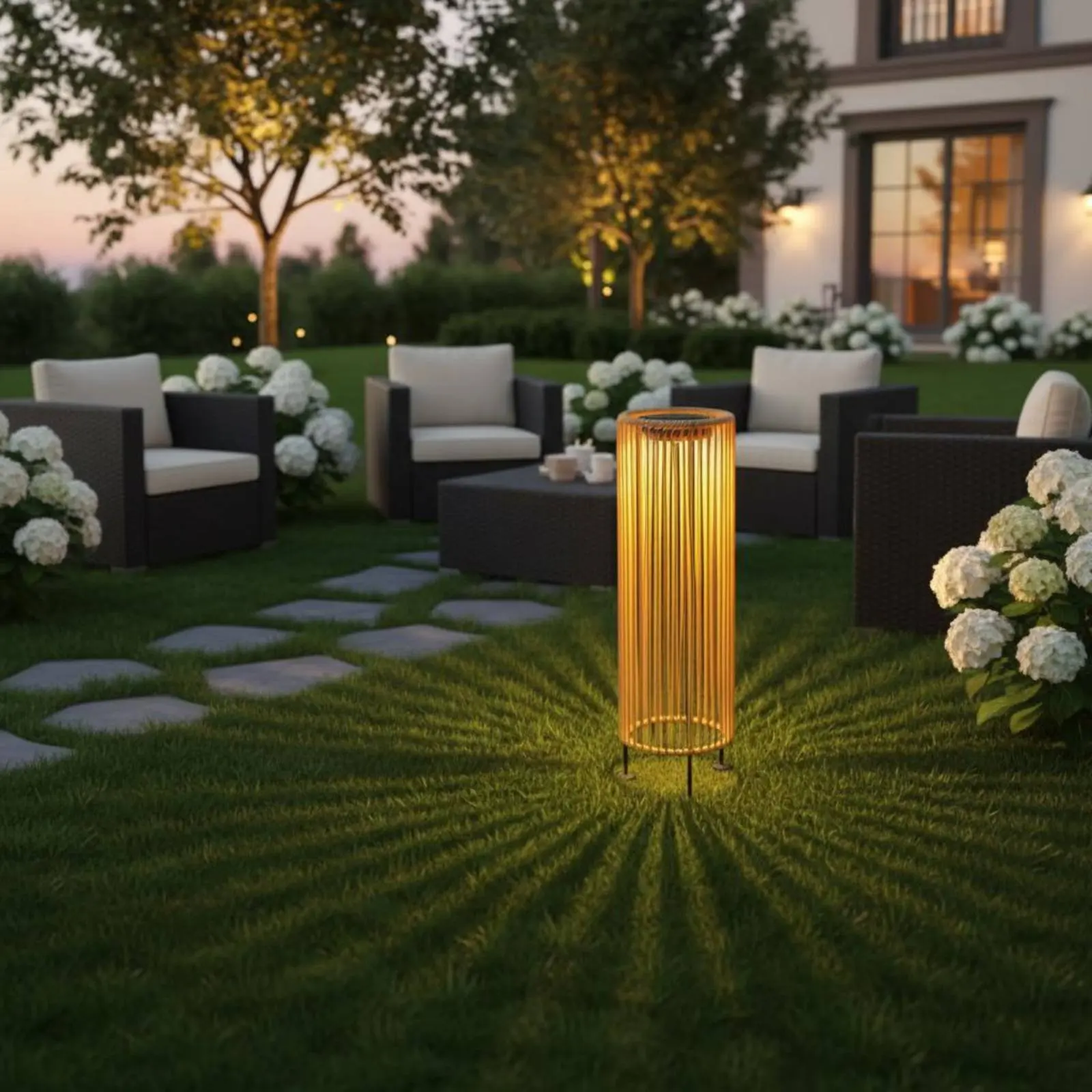 Weather Resistant Rattan Style Solar Garden Lantern Decorative Outdoor Light for Patio Pathway Courtyard Evening Ambiance